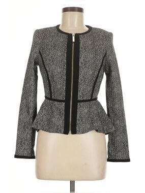 DKNY Peplum Black & Gray Peplum Zip-Front Jacket